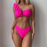 Polyamide & Polyester scallop Bikini & padded Solid pink Set