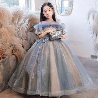 Polyester Princess Girl One-piece Dress gray PC
