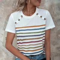 Polyester T-shirts femmes à manches courtes Imprimé Rayé plus de couleurs pour le choix pièce