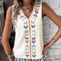 Polyester Tassels Women Sleeveless T-shirt & sweat absorption & breathable printed PC