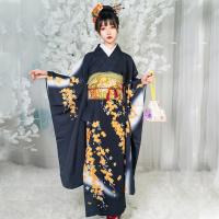 Polyester Kimono kostuum set Kimono Kostuum & Riem Afgedrukt Bloemen Zwarte stuk