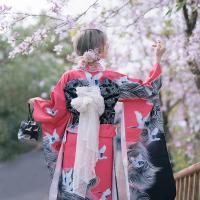Poliéster Conjunto de disfraces de kimono, Disfraz de kimono & cinturón, impreso, estampados de animales, rosado,  trozo