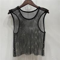Polyester Women Sleeveless Blouses see through look & loose & with rhinestone : PC