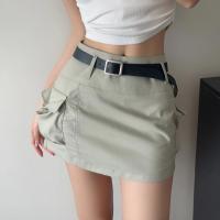 Cotton Slim Skirt & with belt patchwork Solid PC