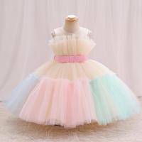 Polyester Princess & Ball Gown Girl One-piece Dress patchwork Solid multi-colored PC