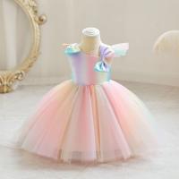 Polyester Princess & Ball Gown Girl One-piece Dress patchwork Solid multi-colored PC