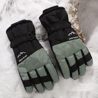 Pongee & Microfiber PU Synthetic Leather Skiing Gloves fleece & thicken & anti-skidding & thermal Pair