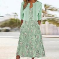 Polyester Two-Piece Dress Set mid-long style & loose printed Set
