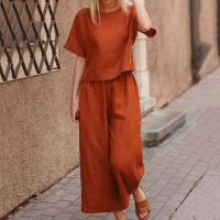 Linnen Vrouwen Casual Set Lange broek & Boven Solide meer kleuren naar keuze Instellen