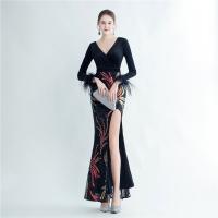 Sequin & Spandex & Polyester Slim Long Evening Dress deep V & side slit embroidered PC