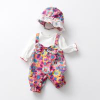 Cotton Crawling Baby Suit Cute Hat printed floral multi-colored PC