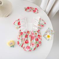 Polyester Crawling Baby Suit Cute Hair Band printed floral pink PC
