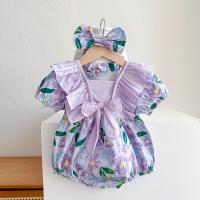 Polyester Costume de bébé rampant Bande de cheveux Imprimé Floral Violet pièce