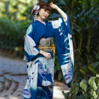 Polyester Ensemble de costumes Kimono Imprimé empreintes animales Bleu pièce