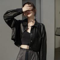 PU Leather Slim Women Coat black PC