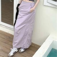 Polyester Maxi Skirt slimming & back split patchwork Solid PC