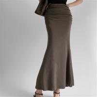 Cotton Slim & High Waist Maxi Skirt patchwork Solid PC