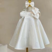 Polyester Princess Girl One-piece Dress with hair accessory Solid white PC
