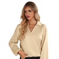 Polyester Women Long Sleeve Shirt & loose & breathable Solid PC