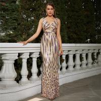 Sequin & Polyester Slim & floor-length Long Evening Dress deep V gold PC