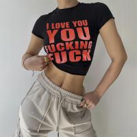 Polyester Slim Women Short Sleeve T-Shirts midriff-baring printed letter PC