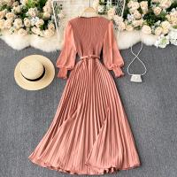 Polyester Waist-controlled & Pleated One-piece Dress slimming Solid : PC