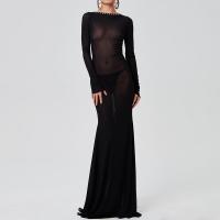Polyester One-piece Dress see through look & backless patchwork Solid : PC