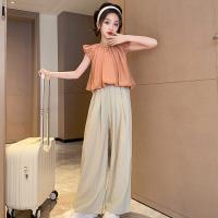 Polyester & Cotton Girl Clothes Set & two piece Pants & top plain dyed Solid Set