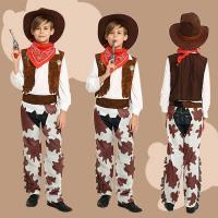 Acetate Fiber & Polyester Children Halloween Cosplay Costume & four piece hat & vest & skirt & Pants & scarf printed Set
