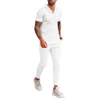 Waffle & Polyester Men Casual Set & two piece Long Trousers & short sleeve T-shirts Solid Set