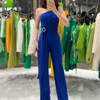 Polyester Long Jumpsuit slimming Solid blue PC