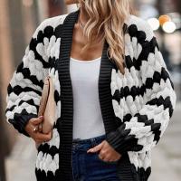 Knitted Women Cardigan contrast color & slimming patchwork PC