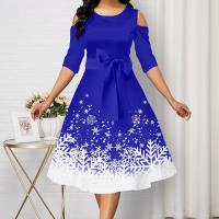 Polyester Waist-controlled & Plus Size One-piece Dress printed snowflake pattern PC