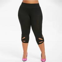 Polyester Slim Women Capri Pants & hollow patchwork Solid black PC