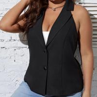 Polyester Plus Size Women Coat & off shoulder patchwork Solid black PC