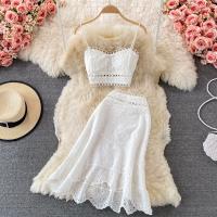 Polyester scallop Two-Piece Dress Set backless patchwork Solid Set