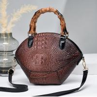 PU Leather Handbag attached with hanging strap Polyester crocodile grain PC