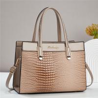 PU Leather Handbag large capacity & attached with hanging strap Polyester crocodile grain PC