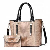 PU Leather Handbag large capacity & attached with hanging strap & two piece Polyester crocodile grain Set