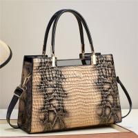 PU Leather Handbag large capacity & attached with hanging strap Polyester crocodile grain PC