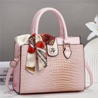 PU Leather with silk scarf Handbag embossing & large capacity & attached with hanging strap Polyester crocodile grain PC