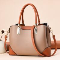 PU Leather Handbag contrast color & large capacity & attached with hanging strap Polyester PC