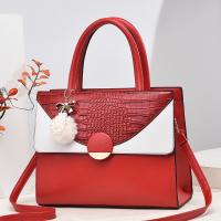 PU Leather Handbag with hanging ornament & contrast color & large capacity & attached with hanging strap Polyester crocodile grain PC