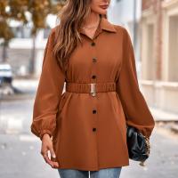Polyester Slim Women Long Sleeve Shirt mid-long style Solid PC
