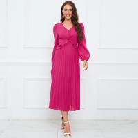 Polyester Waist-controlled & Pleated One-piece Dress deep V Solid PC