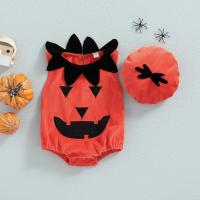 Cotton Baby Jumpsuit & two piece hat & teddy printed Solid orange PC