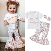 Cotton Girl Clothes Set & three piece Hair Band & Pants & top printed Others pink Set