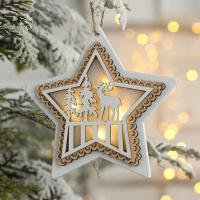 Wooden With light Christmas Tree Hanging Decoration christmas design white PC