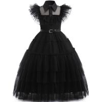 Gauze & Polyester Soft & Ball Gown Girl One-piece Dress see through look Solid black PC