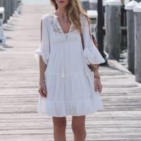 Chiffon Swimming Cover Ups deep V & sun protection & loose Solid white : PC